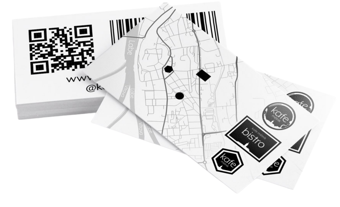 Věrnostní karta Kafe Mělník s QR kódem a mapou Mělníka