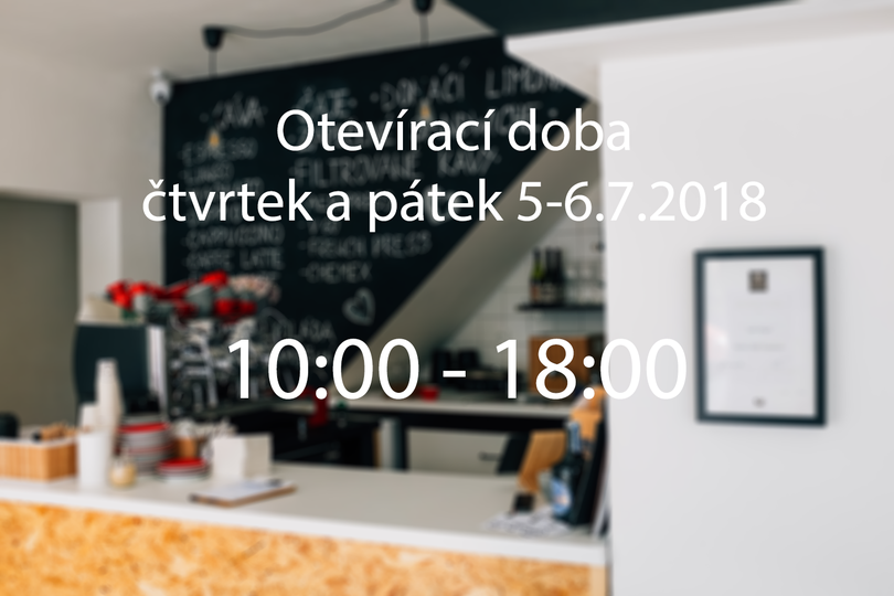 O nadcházející dva svátky – 5-6.7.2018 jsme pro vás v kavárně od 10:00 do 18:00 …